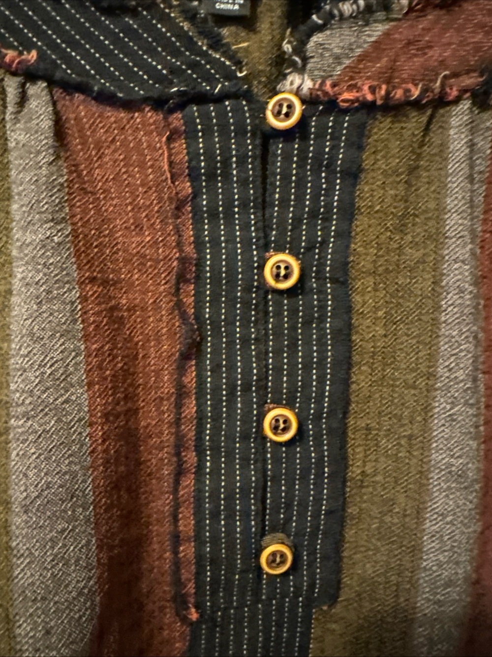 Striped Long-Sleeve Henley Blouse in Rust, Olive & Black - Picture 3 of 7